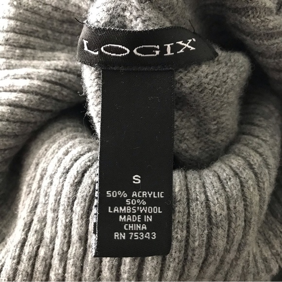 Logix Gray Short Sleeve Turtleneck Sweater Sz Small Lambswool Blend Button Sides - Picture 9 of 9